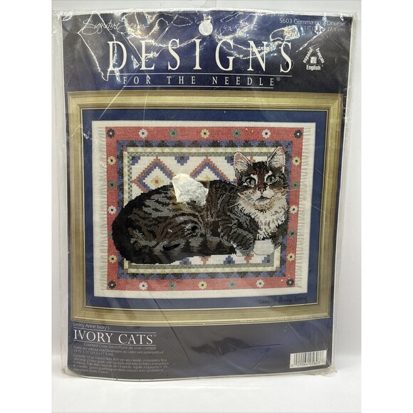 NOS Designs for the Needle Counted Cross Stitch Kit #5603 GEMMA ON A DHURRIE Cat - Picture 1 of 3
